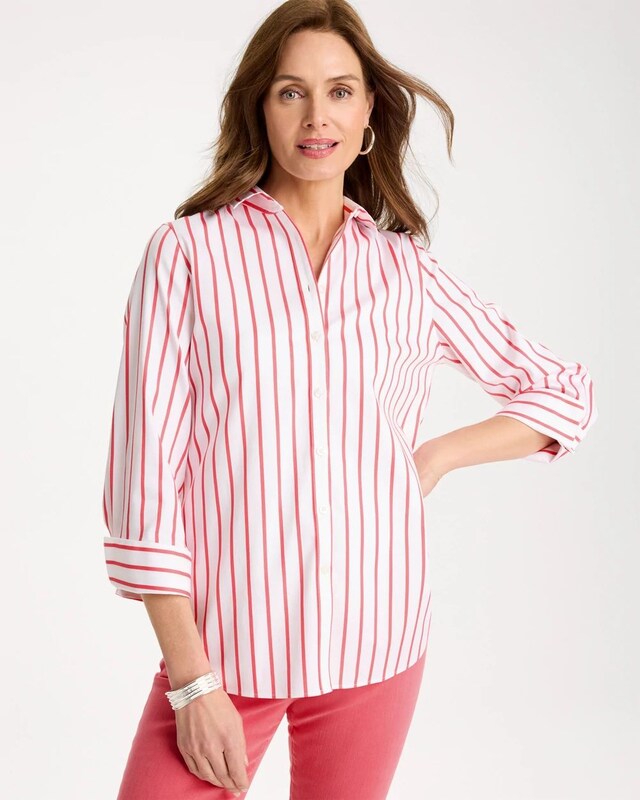 No Iron Stretch Striped Shirt - image 1